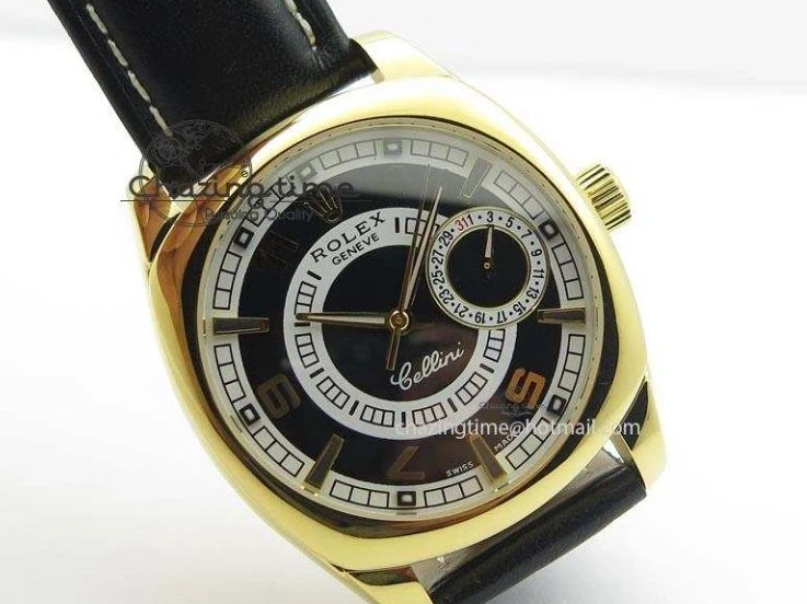 On Strap Black And Dial Numeral Date Leather A2824 Markers YG Cellini Brown Stick 0731